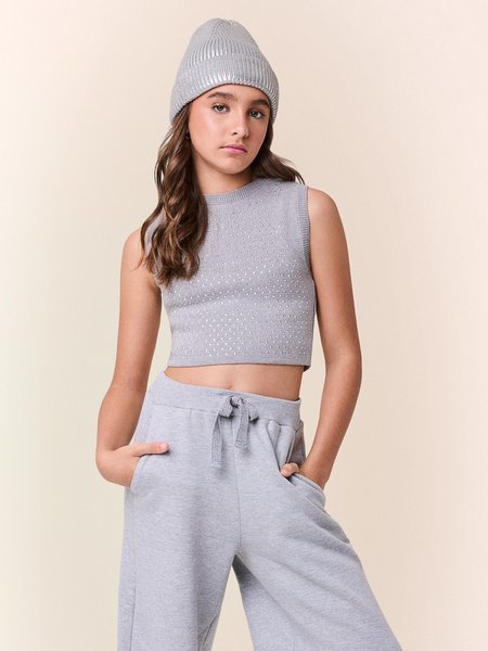 Top de Tricot Cinza com Pedraria