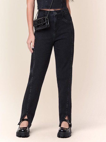 Calça Jeans Preta com Pedraria