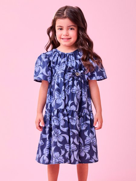 Vestido com Estampa de Laços Azuis
