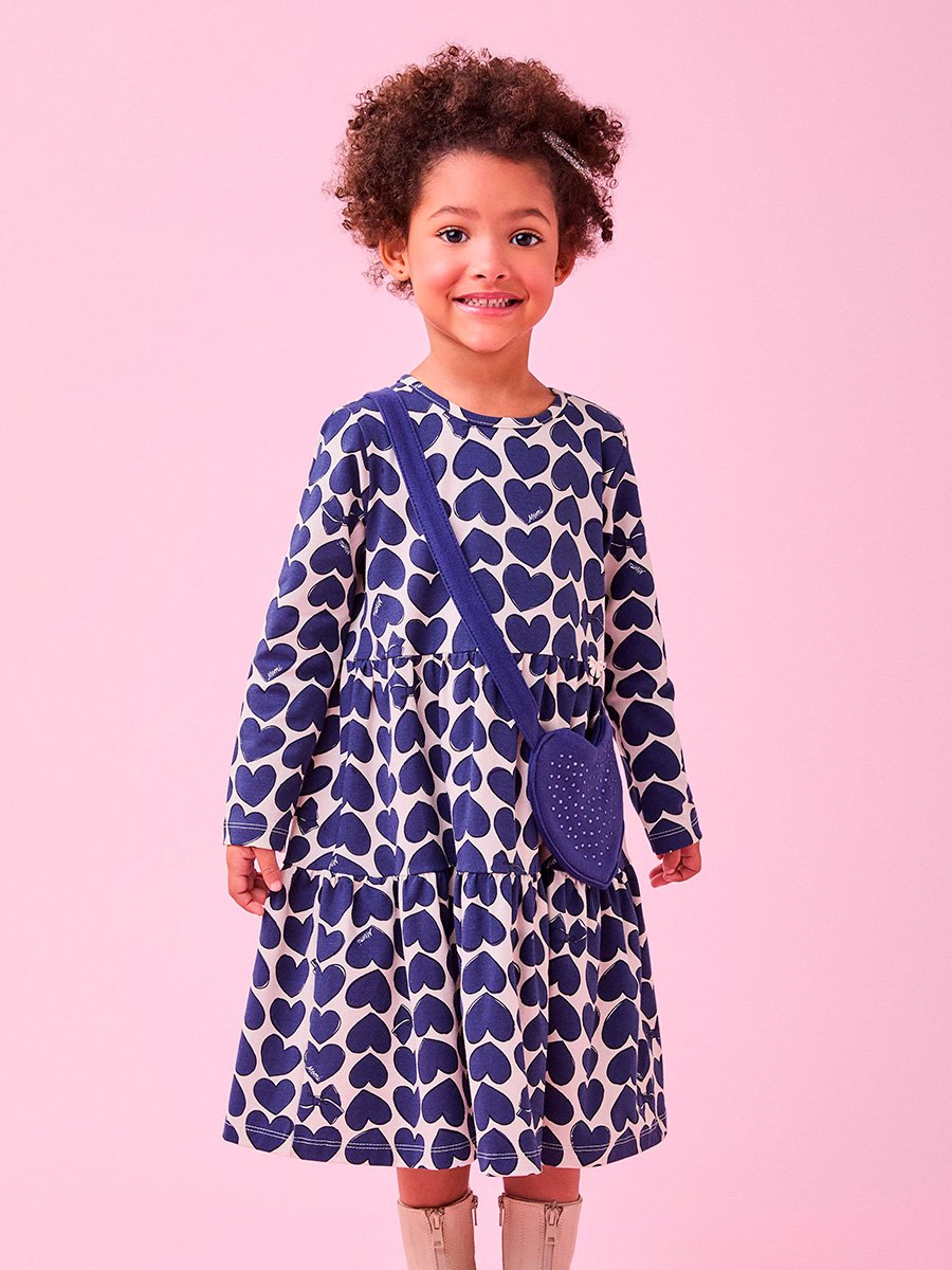 Vestido Manga Longa com Corações