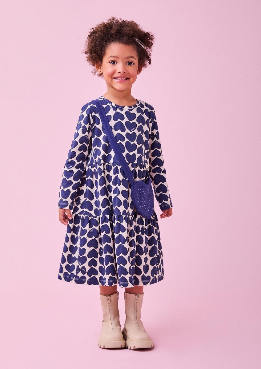 Vestido Manga Longa com Corações