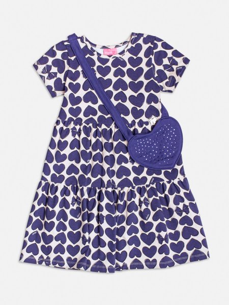 Vestido Manga Curta com Corações