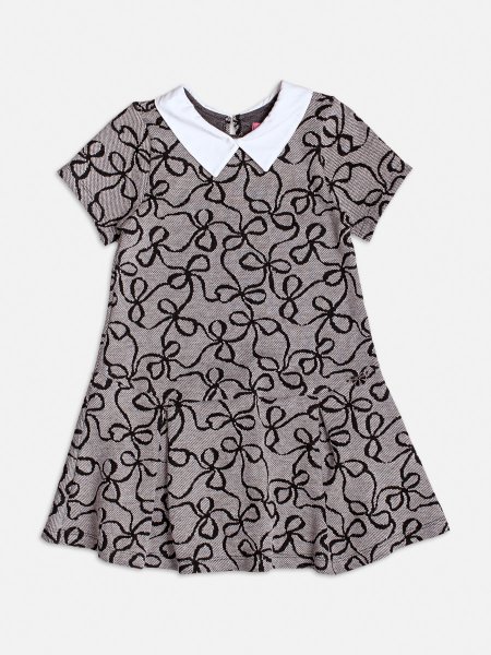 Vestido Manga Curta Jacquard com Laço