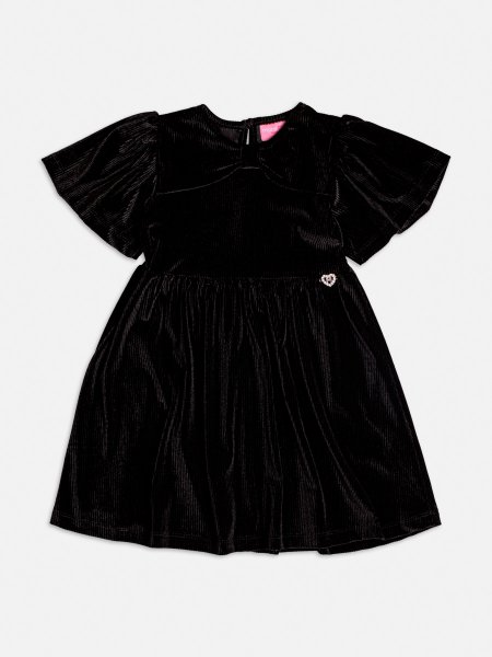 Vestido Preto de Veludo Cotelê com Laço