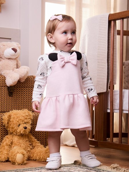 Vestido Manga Longa com Orelhas da Minnie