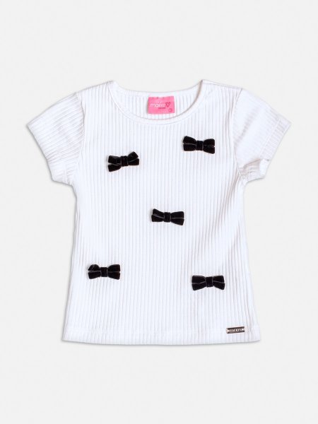 Blusa Manga Curta Canelada com Laços