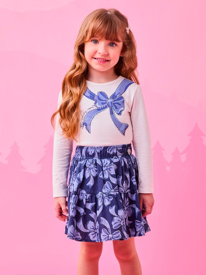 Vestido com Estampa de Laços Azuis