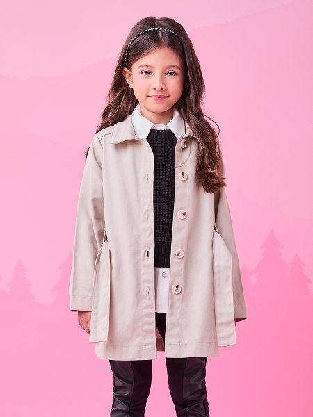 Casaco Sobretudo Bege com Bolsos