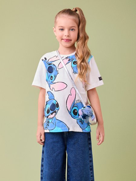 Blusa Off com Estampa do Stitch