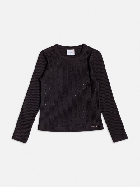 Blusa Preta Canelada com Strass