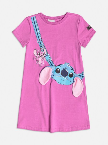 Vestido Manga Curta com Orelhinhas do Stitch