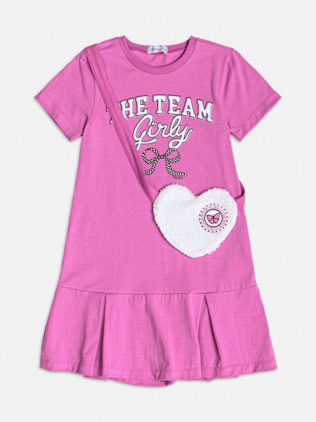 Vestido Manga Curta com Bolsa Felpuda