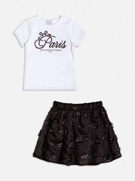 Conjunto Off Manga Curta com Flores 3D