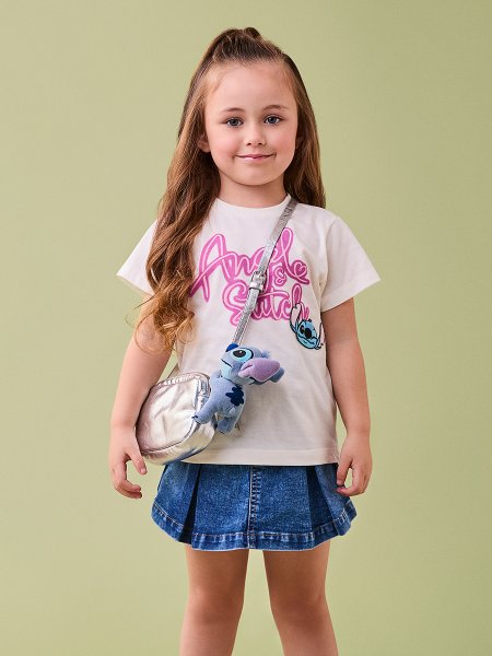 Blusa Manga Curta do Stitch com Patch