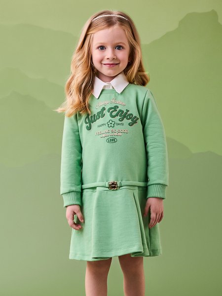 Vestido de Moletom Verde com Pregas