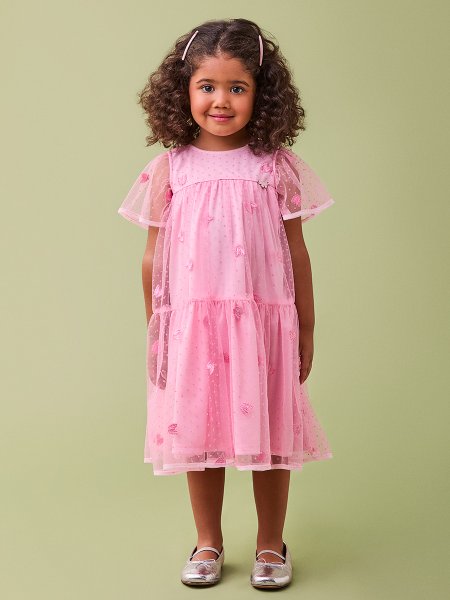 Vestido em Tule Flocado com Borboletas