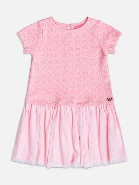 Vestido Manga Curta com Saia de Tule