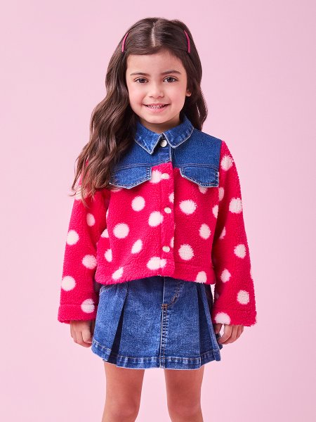 Jaqueta Felpuda de Bolinhas