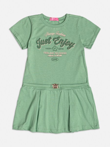 Vestido Manga Curta Verde de Lettering