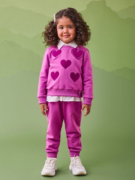 Conjunto de Moletom Rosa com Pingente