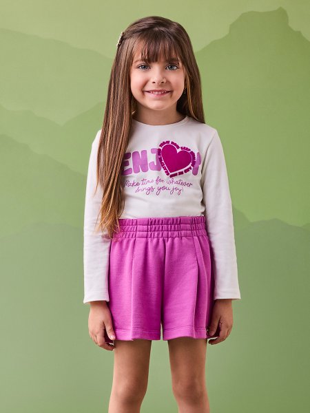 Conjunto Manga Longa de Coração Flocado