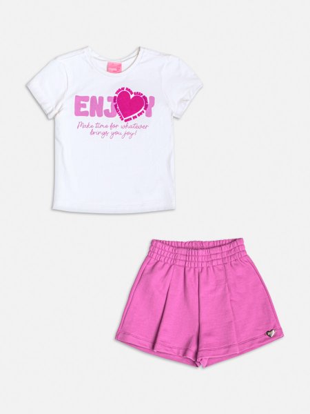 Conjunto Manga Curta de Coração Flocado