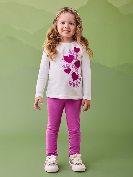 Conjunto Manga Longa de Corações Flocados