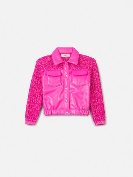 Casaco de Vinil Pink com Mangas de Tricot