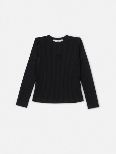 Blusa Preta de Manga Longa com Bordado