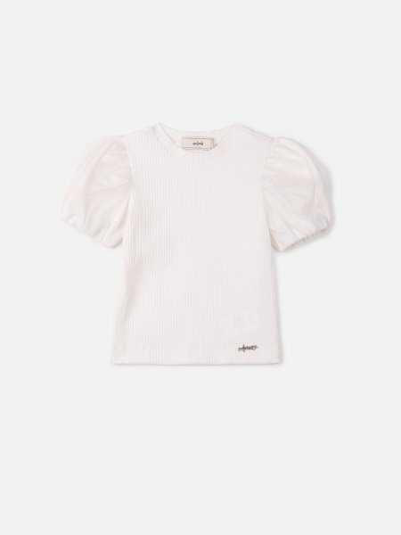 Blusa de Ribana com Mangas de Tule