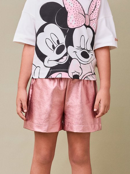 Short Rosa Metalizado com Faixa