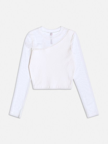 Blusa Manga Longa Off de Tule com Recortes