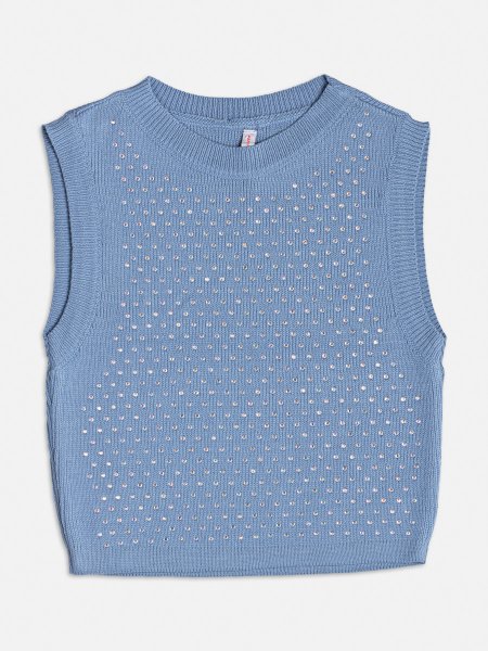 Top de Tricot Azul com Pedrarias