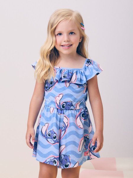 Macaquinho Azul do Stitch com Babados