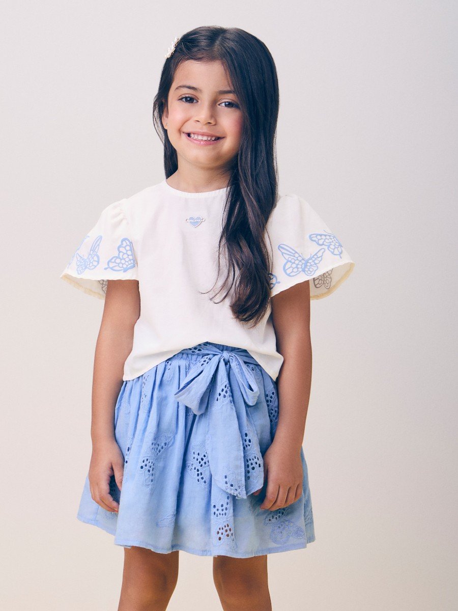 ★M&J♡8686★ Conjunto Azul com Mangas Borboleta