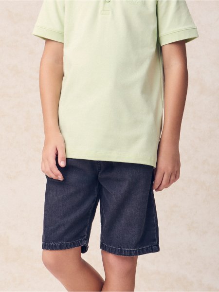 Bermuda Jeans Preta com Cadarço