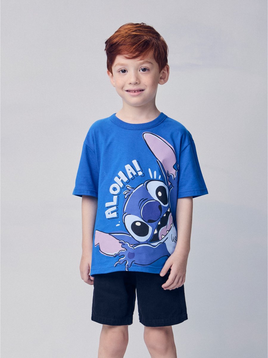 stitch様 Camiseta Azul do Stitch