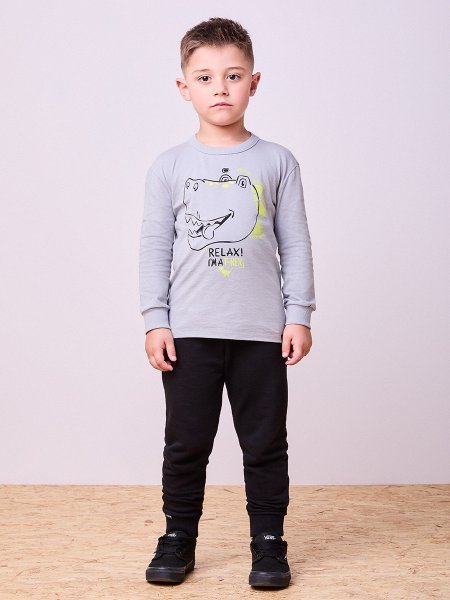 Conjunto Manga Longa Cinza do T-Rex