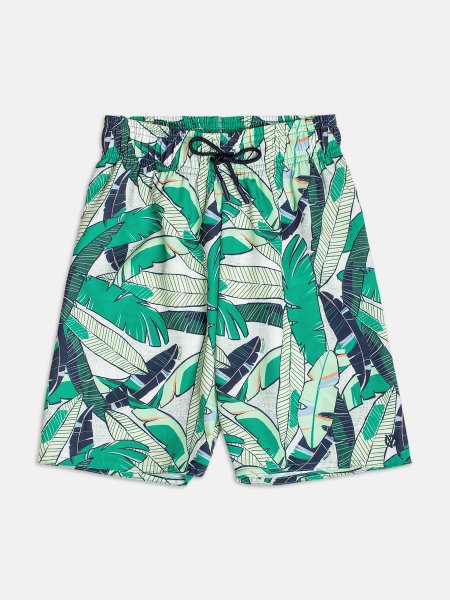 Bermuda em Tactel Sport Estampada de Folhas