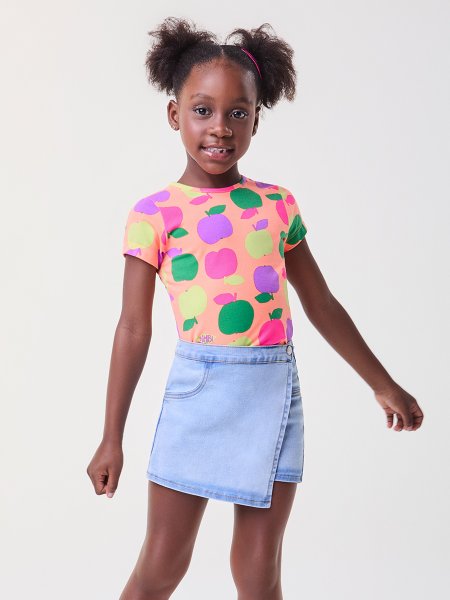 Blusa Rosa com Fruit Print de Maçãs