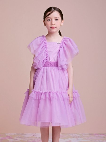 Vestido de Tule Lilás com Babados