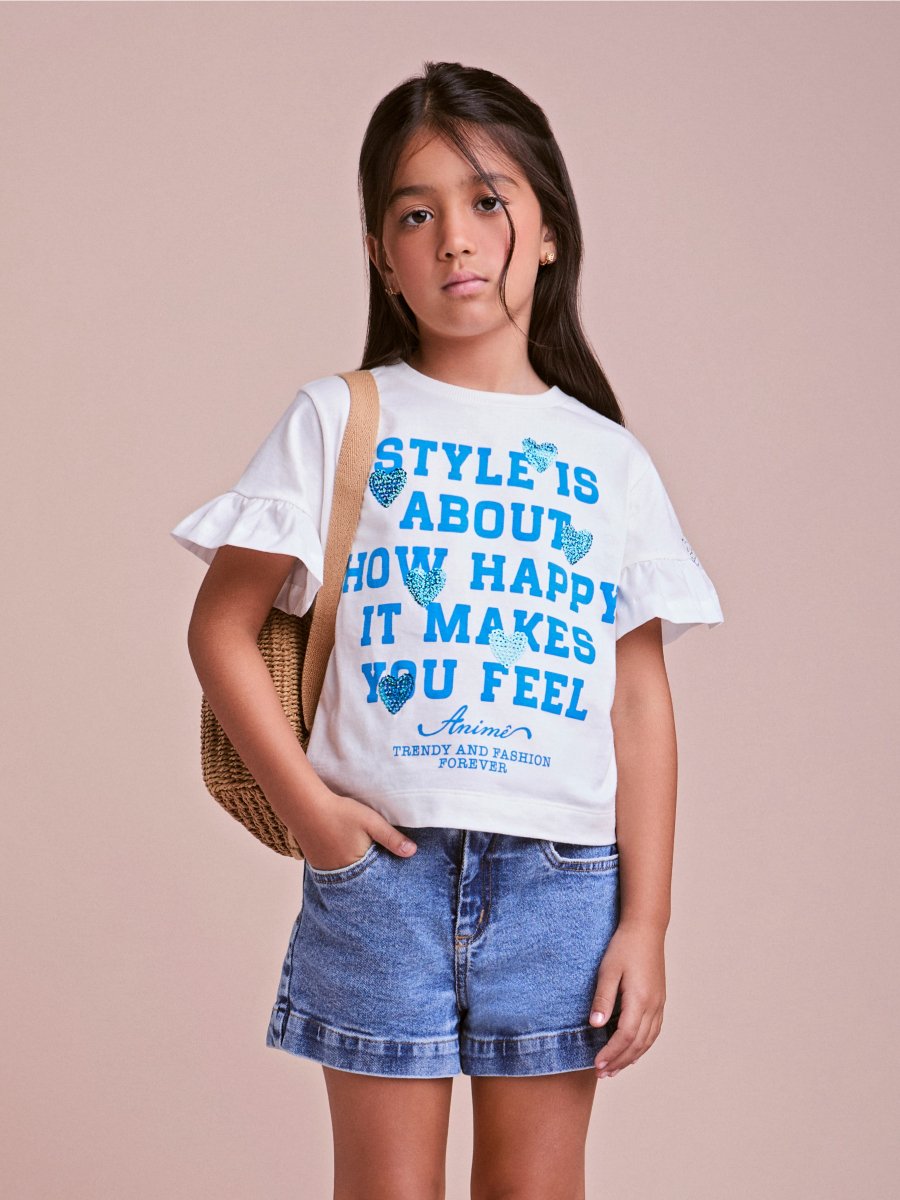 Conjunto Azul com Estampa de Corações