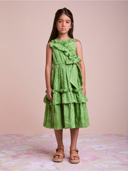 Vestido de Laise Verde com Babados