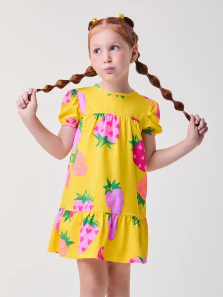 Vestido Amarelo Fruit Print de Morangos