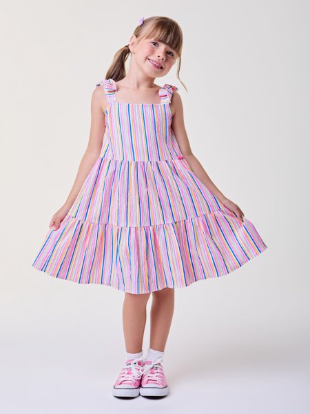 Vestido com Listras Coloridas