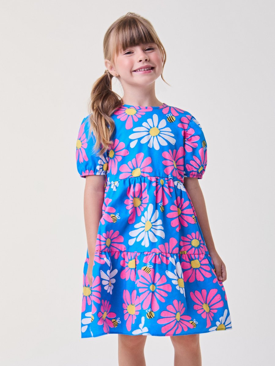 Vestido Azul Royal Floral com Abelhas
