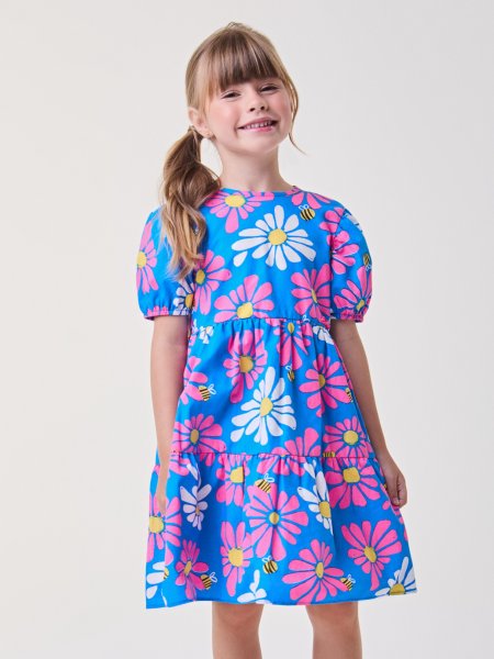 Vestido Azul Royal Floral com Abelhas