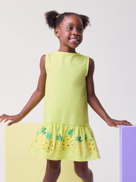 Vestido Amarelo com Abacaxis
