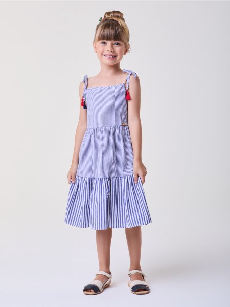 Vestido Listrado com Barbicachos na Alça