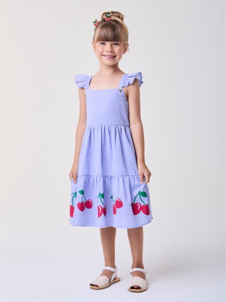 Vestido Azul com Cerejas
